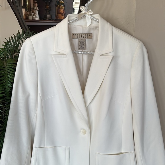 Apostrophe Petite White Buttoned Blazer Tailored Suit Jacket Lined Office Spring - Picture 3 of 14